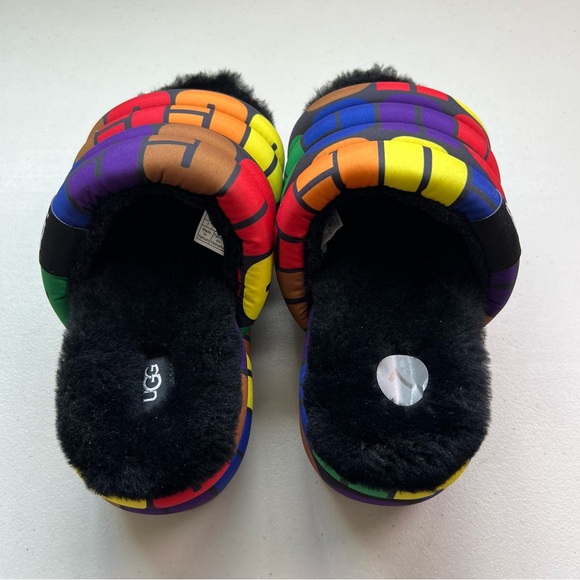 Ugg NWOB Logo Pride Maxi Slide Multicolor Rainbow Slip On SZ 7 Platform Sandals - Picture 5 of 13